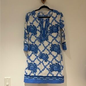 Barbara Gerwit Blue and White Patterned Tunic Dress Size L